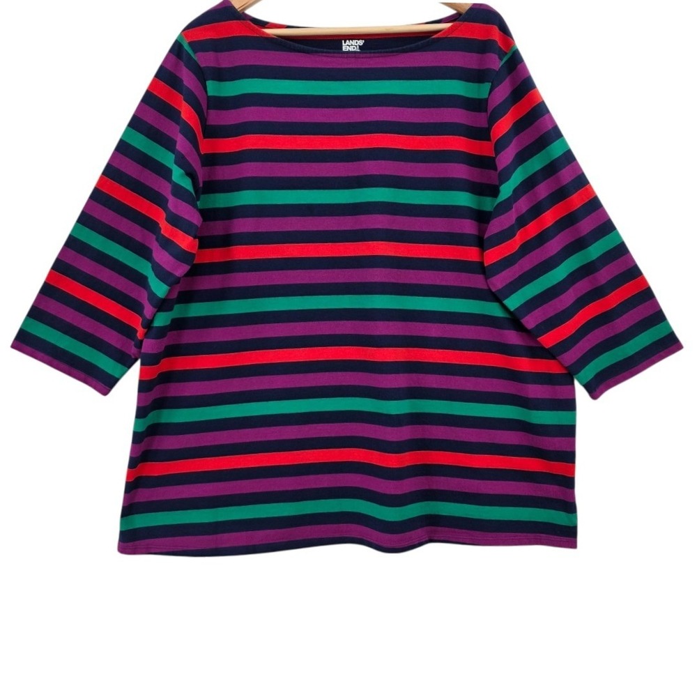 Lands' End Womens 2X Multicolor‎ Striped 3/4 Sleeve Shirt